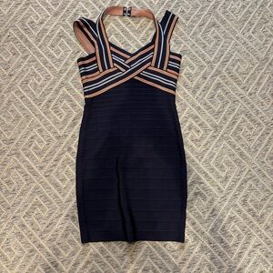 NWT GUESS Striped Bandage Dress | Crisscross Halter | Navy | Size M